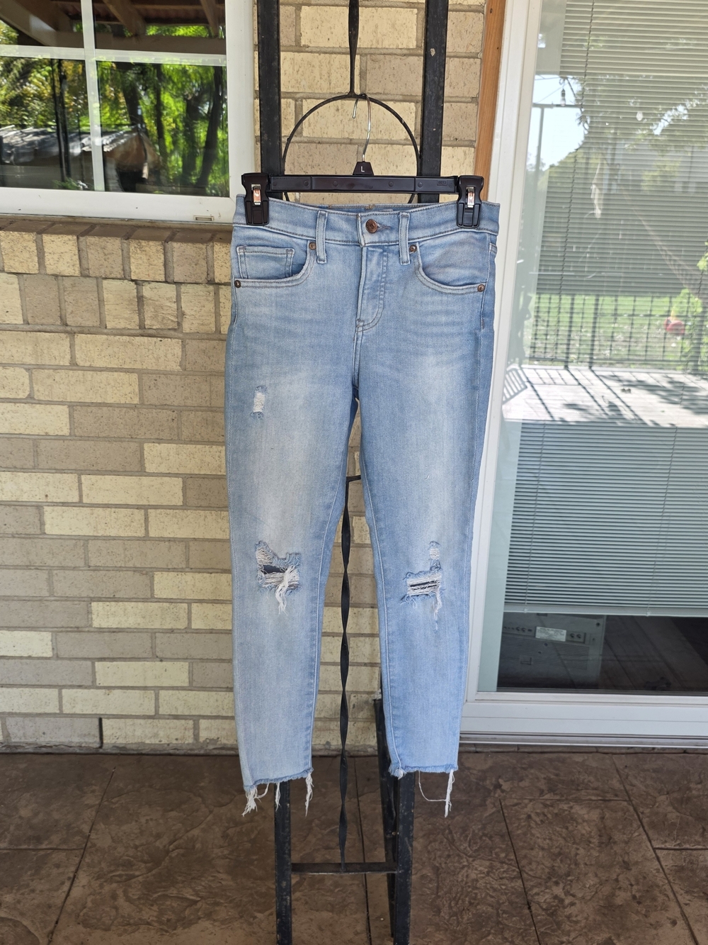 Express Light Blue Skinny Jeans with Distressed Knees